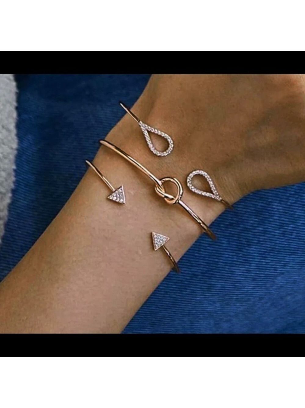 Set of 3 Gold Bangle Rhinestone Bracelets